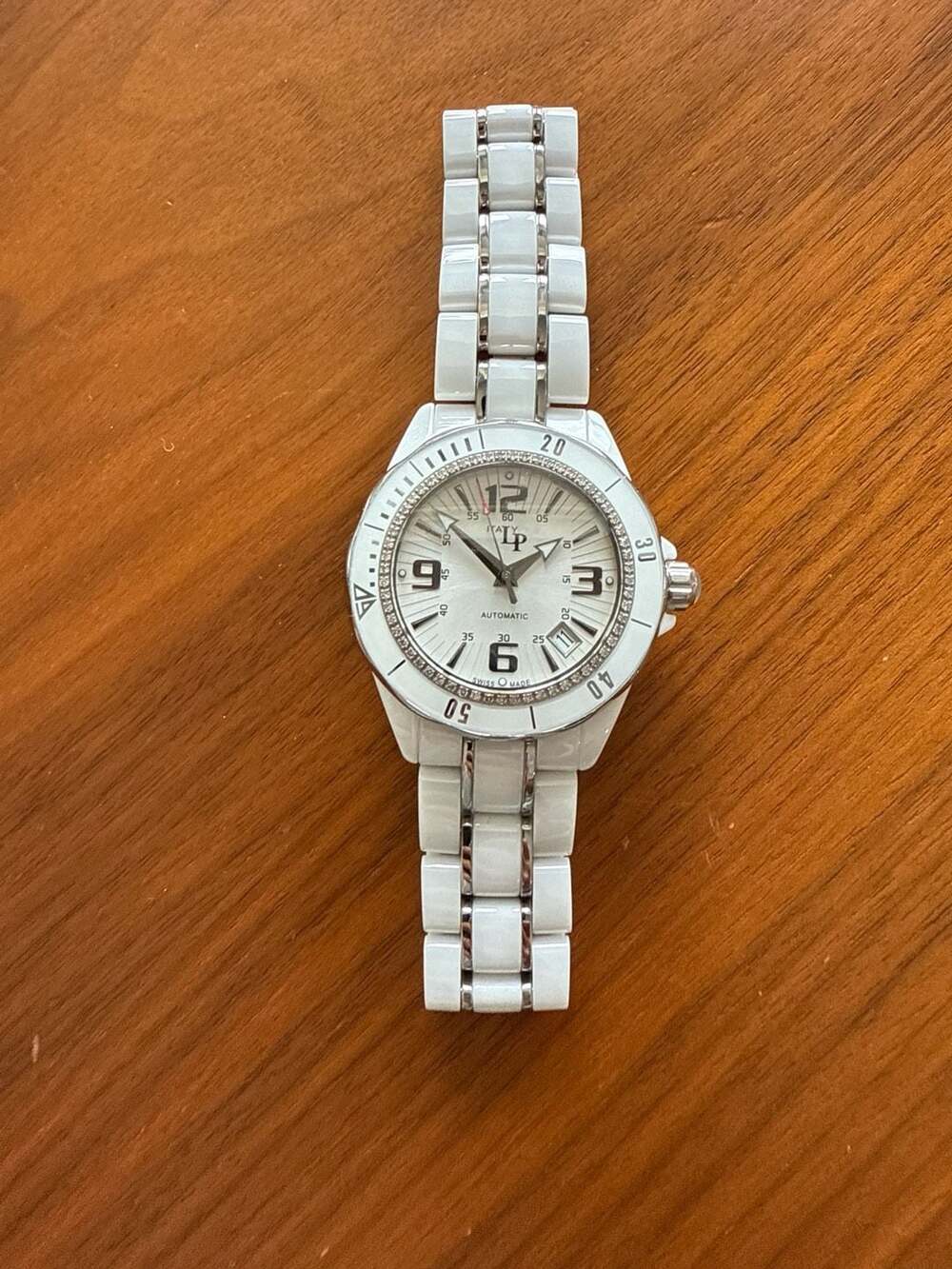 Lucien Piccard 36mm Ceramic Mother of Pearl Diamond Dial Automatic Ladies Watch